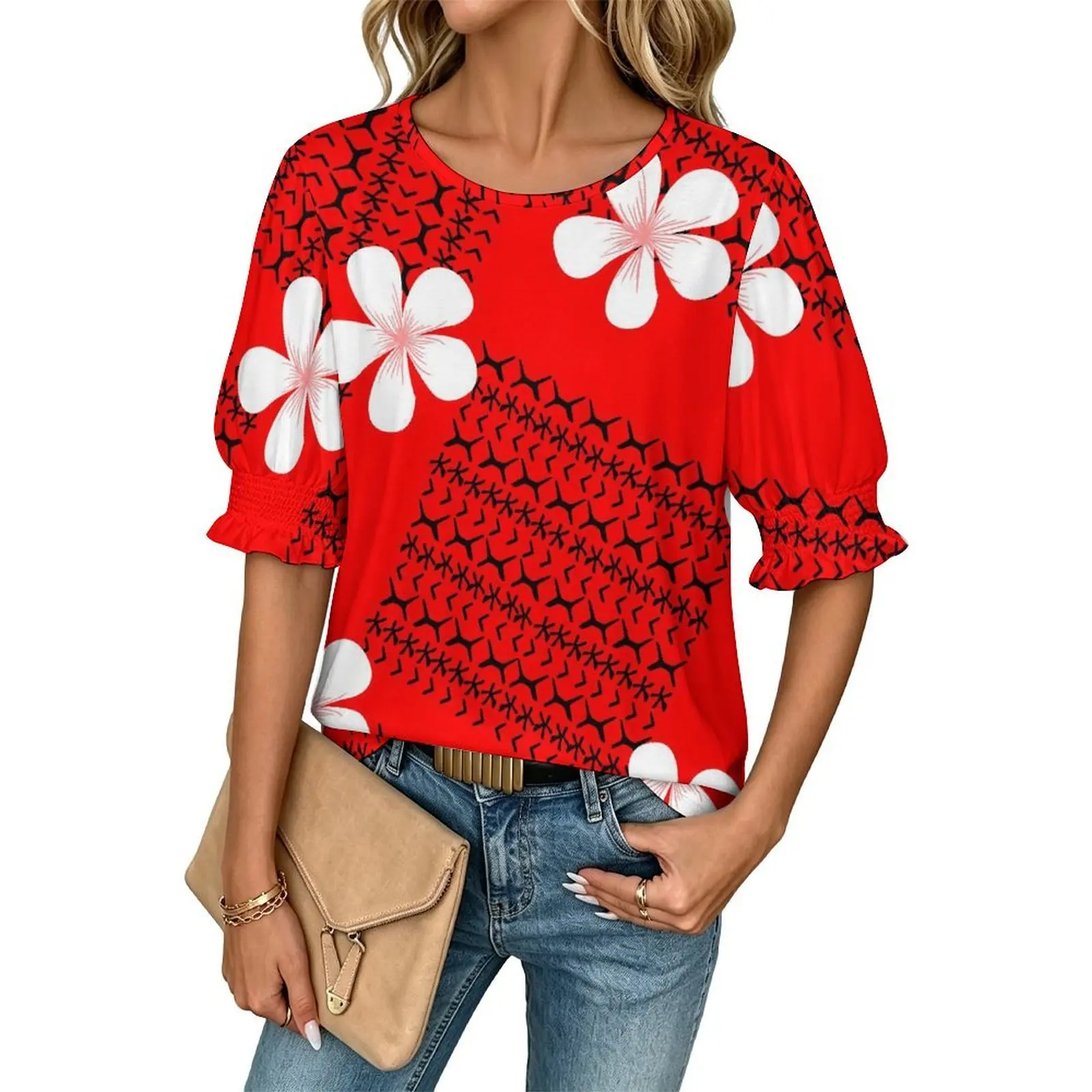 Fashion Polynesian Island Tattoo Women'S Short-Sleeved Shirt High-Resolution Pattern Customized Casual Shirt