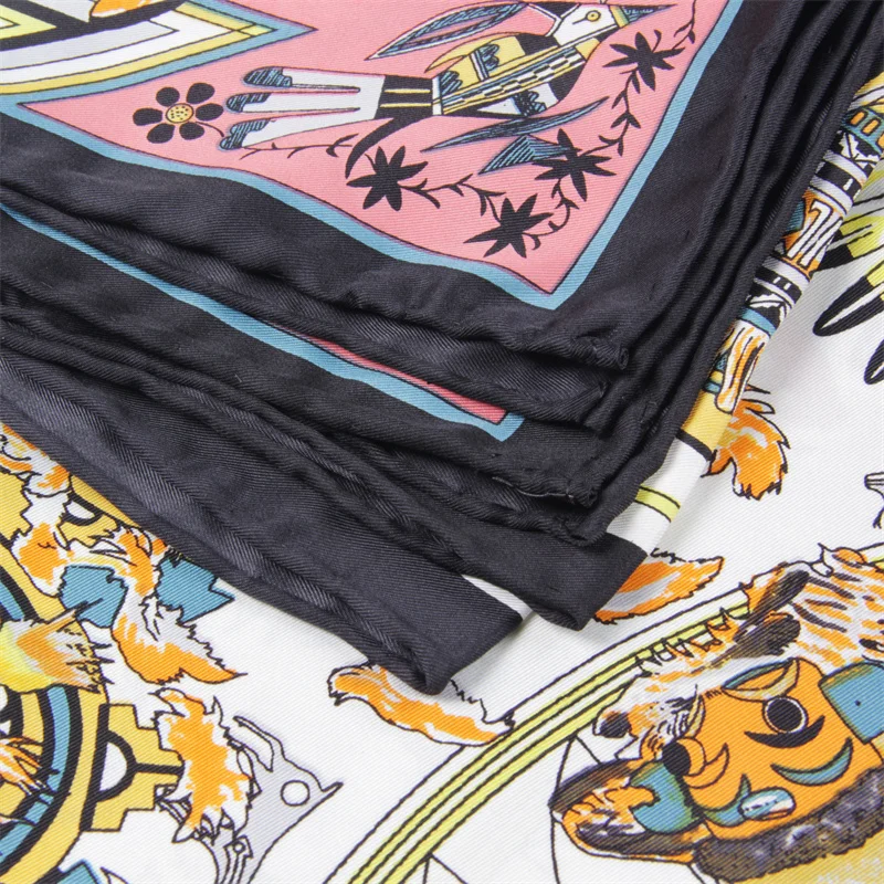 Manual Hand Rolled Twill Silk Scarf Women Indian Hopi Print Square Scarves Wraps Echarpes Silk Foulards Femme Bandana Hijab 90CM