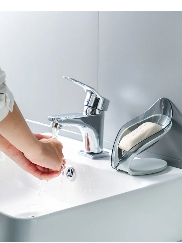 Blattförmiger Seifenhalter, rutschfester Abflussbehälter, Saugnapf, tragbare Ablage für Badezimmer, Dusche, Küche, Spüle, Toilette, L – Detail 9