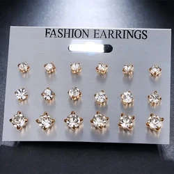 9/18-Pairs Sparkling Classic Stud Earrings Set for Women Rhinestone Studded-Perfect for Everyday Wear and Festive Celebrations