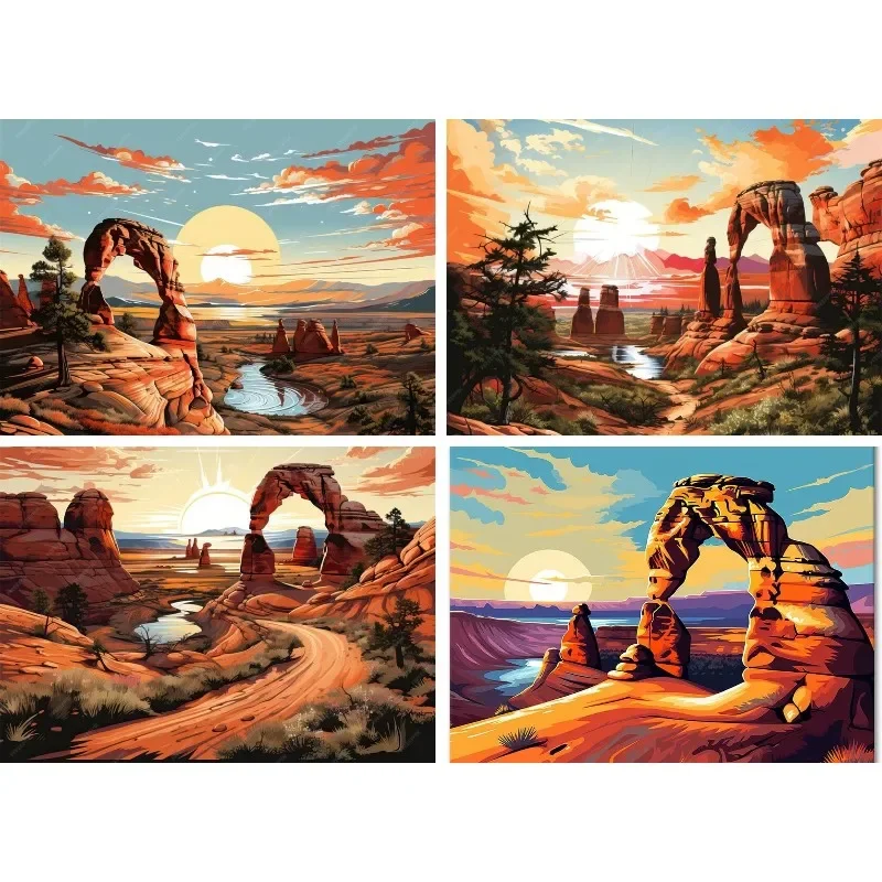 5D DIY Full Square Diamond Painting Arches Park Travel Poster , Delicate Arch Wall Art , New Utah Iconic Landmark Decor