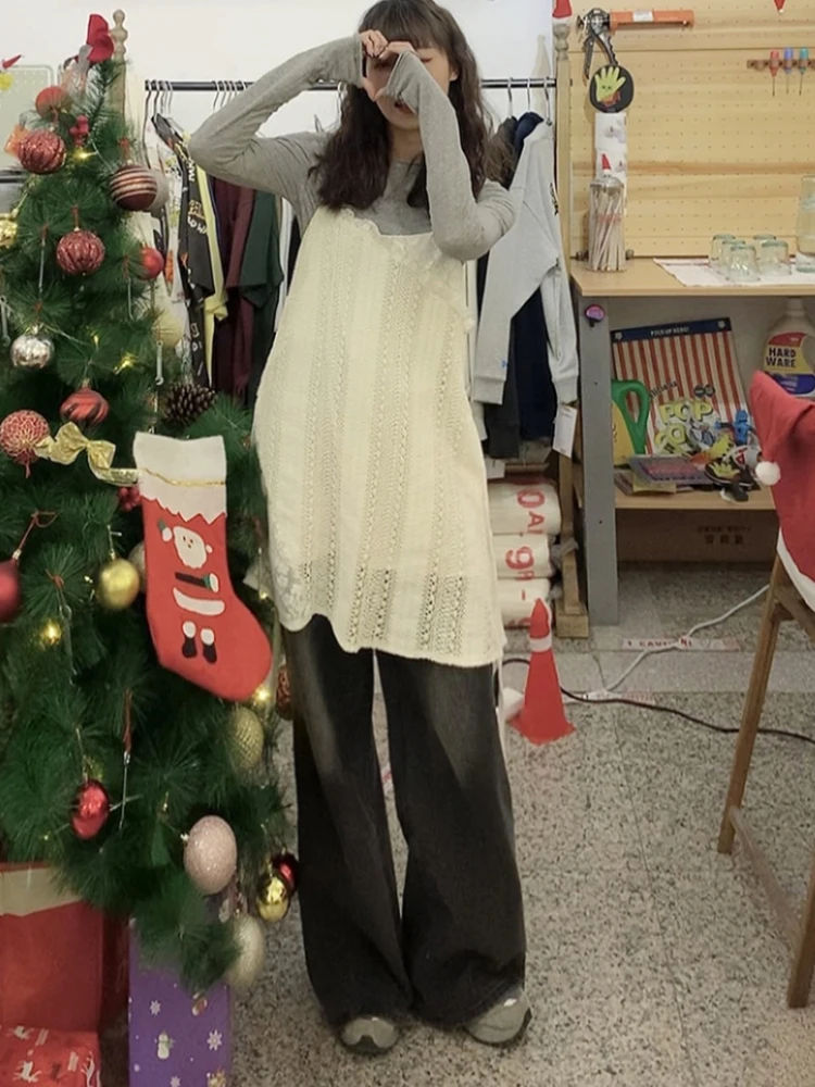 Vestido Plus Size Estilo Coreano com Design de Renda para Mulheres, Novo Vestido Slimming de Outono com Camadas e Sensação At...