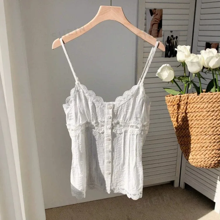Women Summer Camisole Floral Print Lace Trim Tank Top Spaghetti Strap Cropped Vest White Ruched Bodice Mint Green Camisole