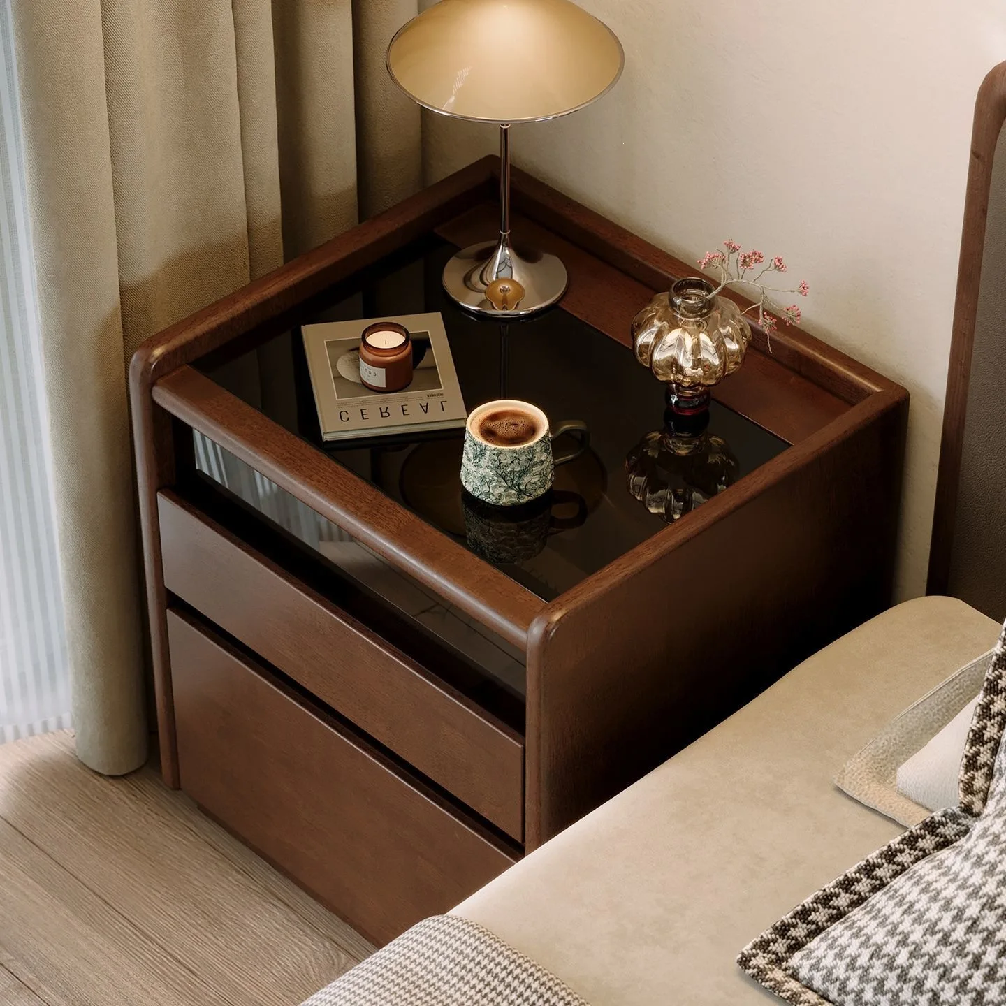 

Solid wood bedside table, bedroom small apartment, new sensor light, modern simple household multi-functional storage locker
