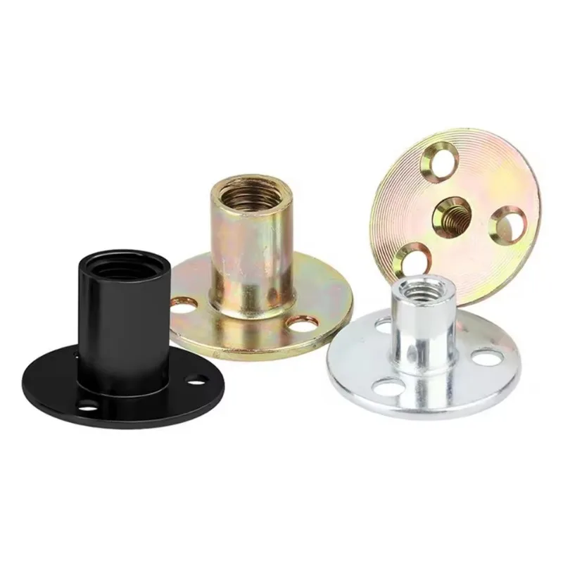 10/20PCS Three-Hole Iron Plate Nuts M6 M8 M10M12 White Zinc/Colored Zinc/Black Plating Carbon Steel T-Nuts Round Base Plate Nuts