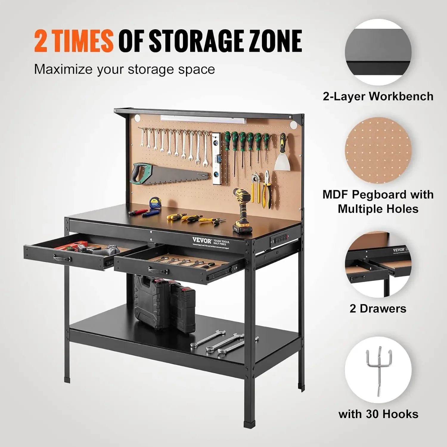 A3 Steel Workbenches Workbench for Garage max 1500W Heavy Duty Work Bench 220lbs Weight Capacity 0.47" Bench top Thickness