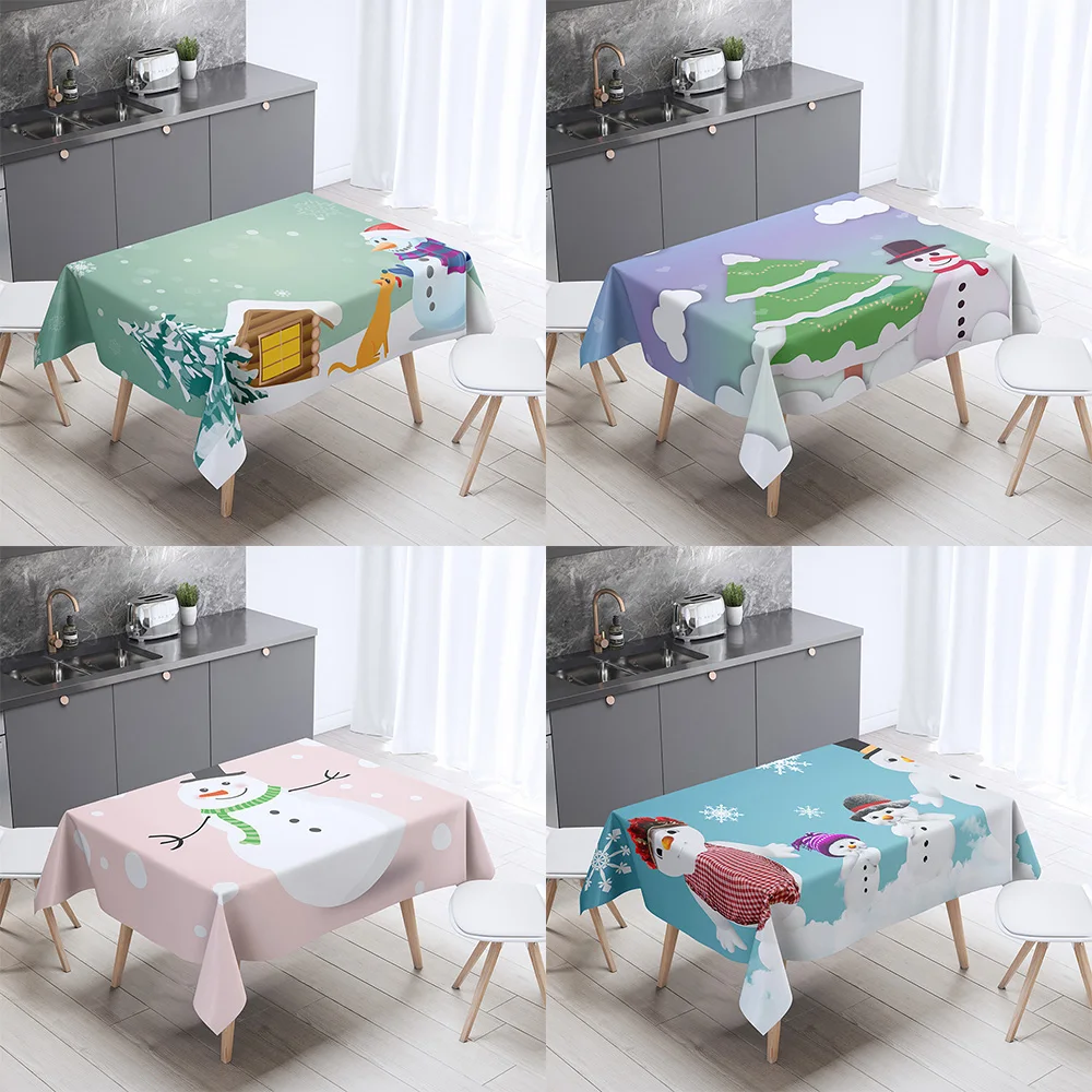 Christmas Theme Decorative Print Pattern Tablecloth Home Decor Rectangular Party  Anti-Stain Dust Cover 