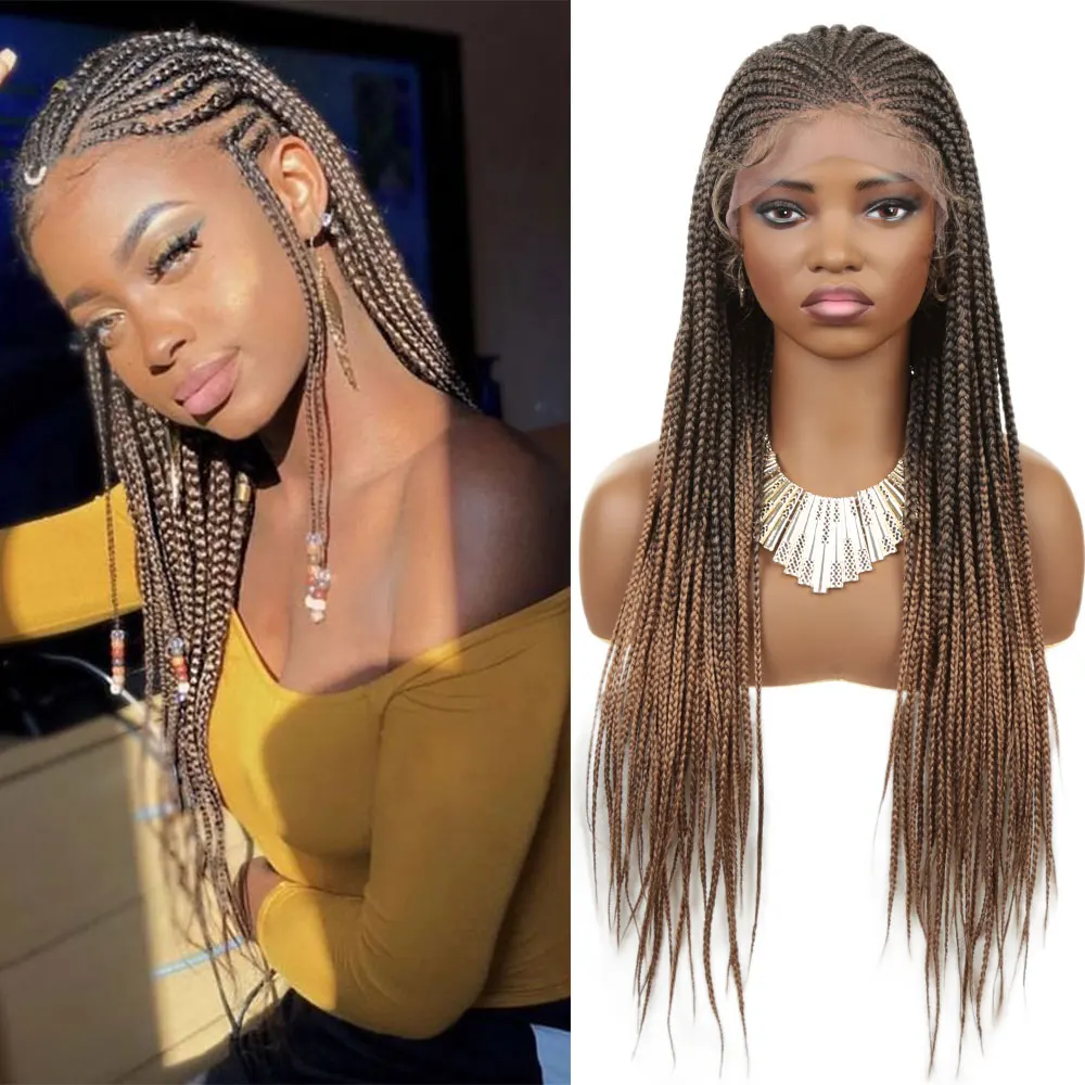 

Golden Beauty 13x4 Lace Front Box Braided Wigs Lace Frontal Wig Synthetic Ombre Hand Braided Wigs With Baby Hair for Black Women