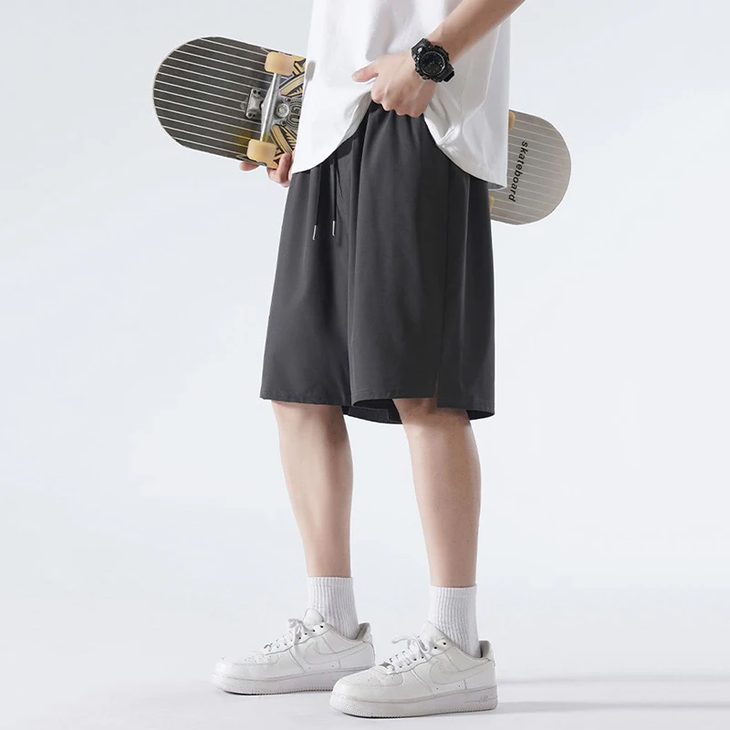 

Fashion Men Summer High Quality Ice Silk Shorts Daily Simplicity Versatile Yellow Slacks Male Comfortable Breathable Sweatpants