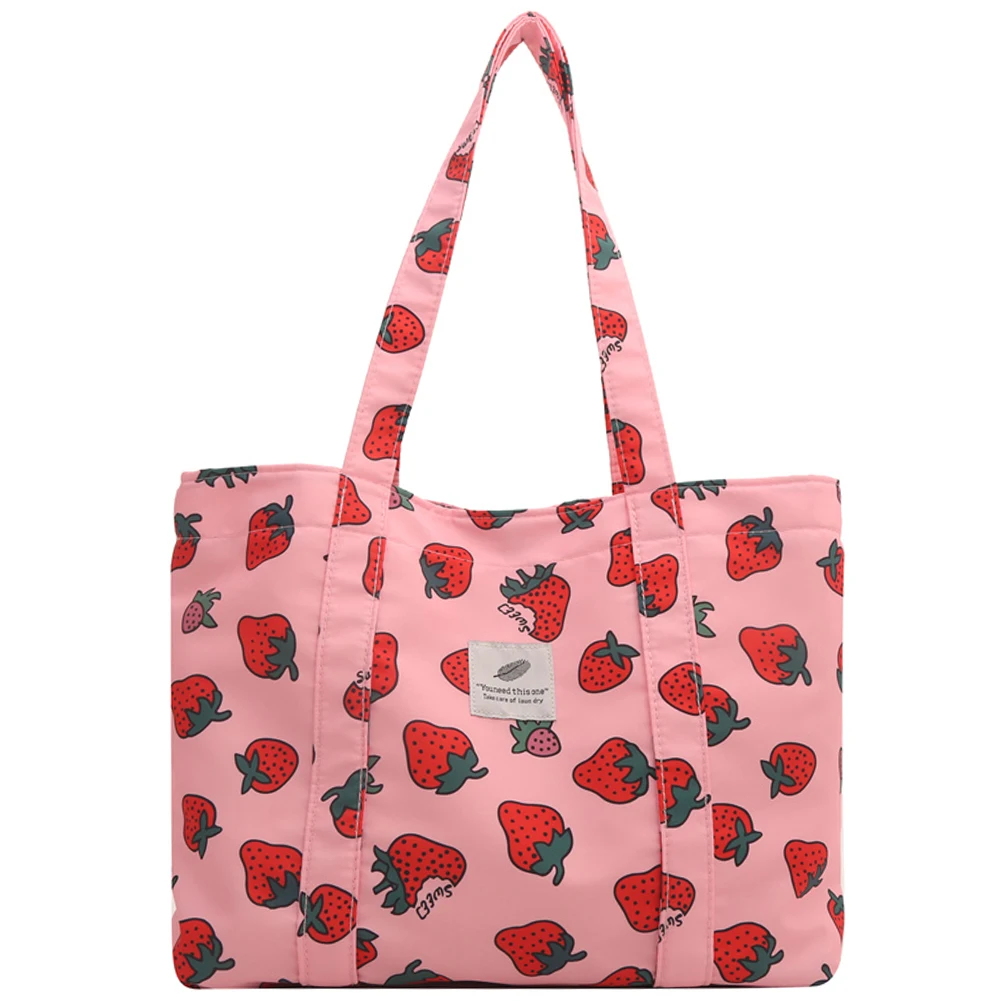 

Повседневная большая сумка с милым вишневым клубничным принтом, большая вместительная сумка-портмоне, нейлоновый кошелек на плечо, продуктовая сумка для женщин
