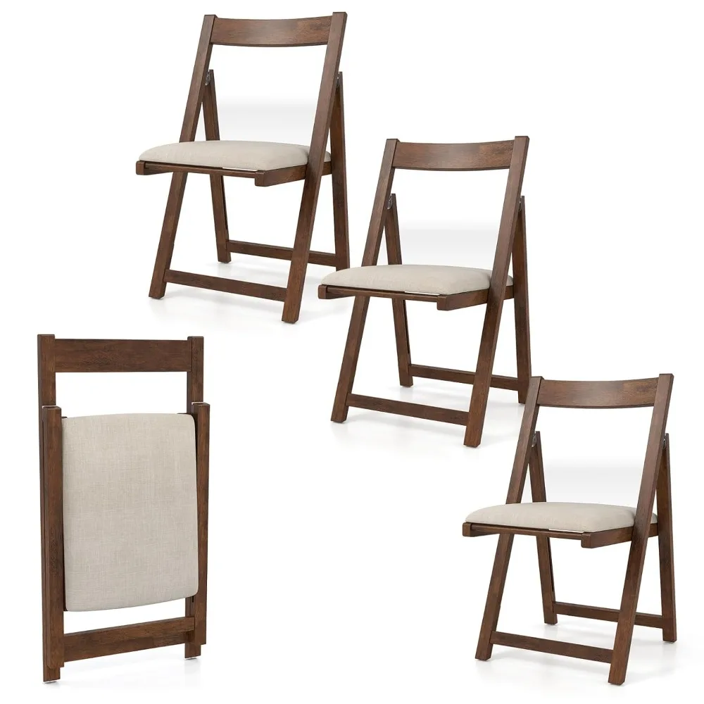 

Folding Dining Chairs Set of 4, Modern Kitchen Chair with Padded Seat & Curved Backrest, Rubber Wood Frame, Customized