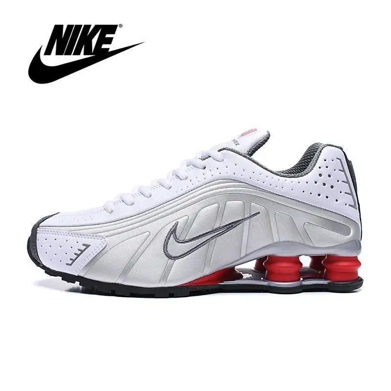 Novo Nike-SHOX R4 Homens Mulheres Branco Vermelho Prata Preto Cinza Vermelho Sneakers Tênis Ao Ar Livre Esportes Running Shoes EUR 40-46 OA