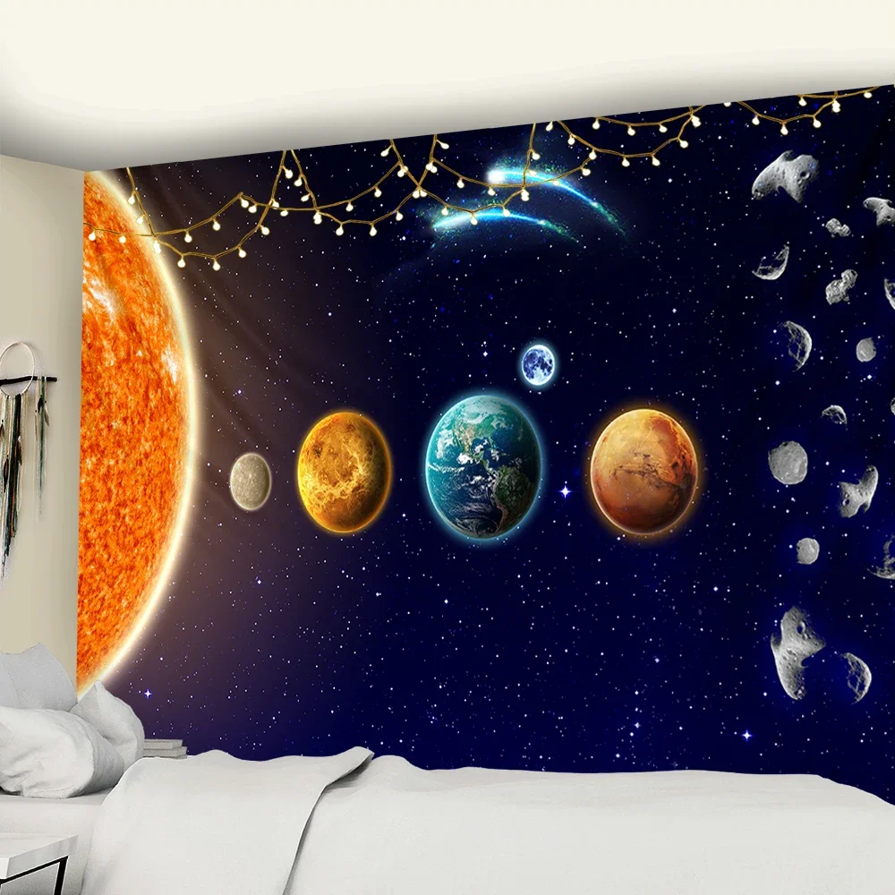 Outer Space Planet Tapestry Universe Galaxy Wall Hanging for Bedroom, Trippy Tapestry Beach Blanket College Dorm Classroom Decor