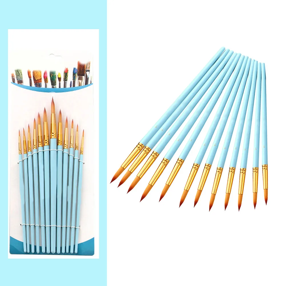 

12pcs of One Set Professional Paint Delicate Paint Wooden Nylon Hair Art Brush Portable Paint Pen (Sky-blue)
