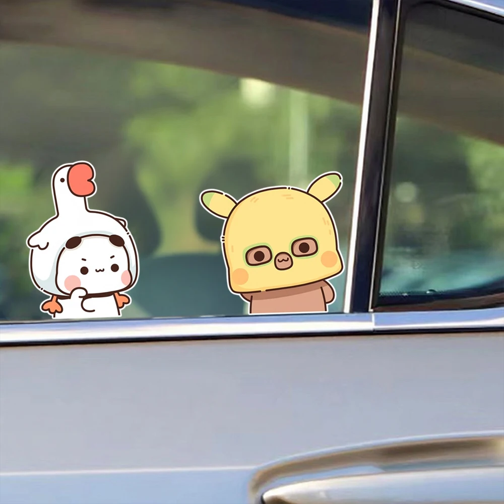 Kawaii Cartoon Couple Bear Sticker Bubu Dudu Waterproof Car Decal Decor Body Stickers Shielding Scratches Electric Moto Modified