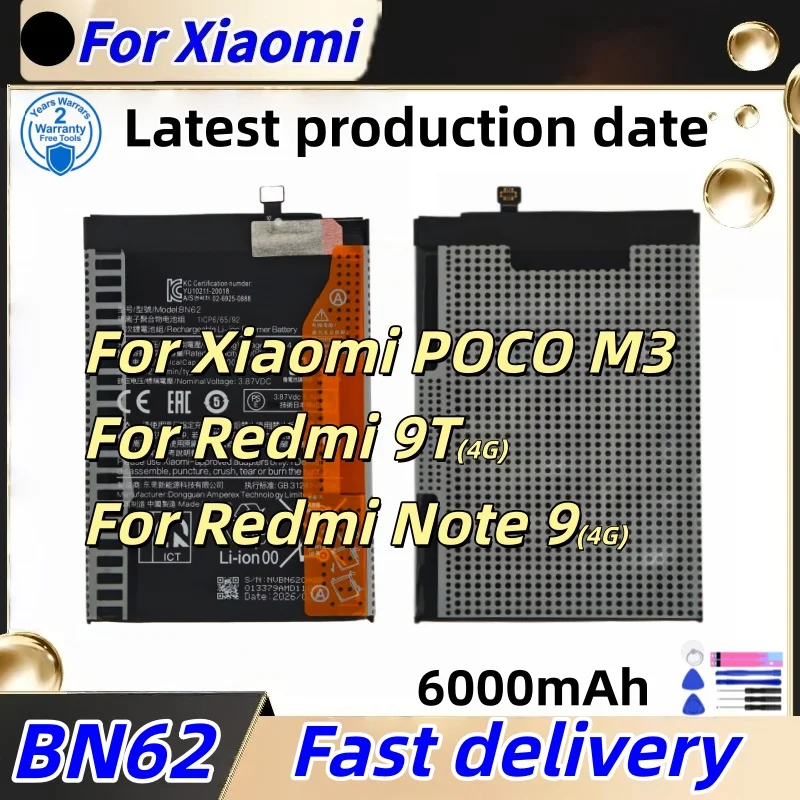 Latest Production Date 6000mAh BN62 Battery For Xiaomi Pocophone Poco M3 For Note 9 Redmi 9T Batteries Bateria Fast Shipping