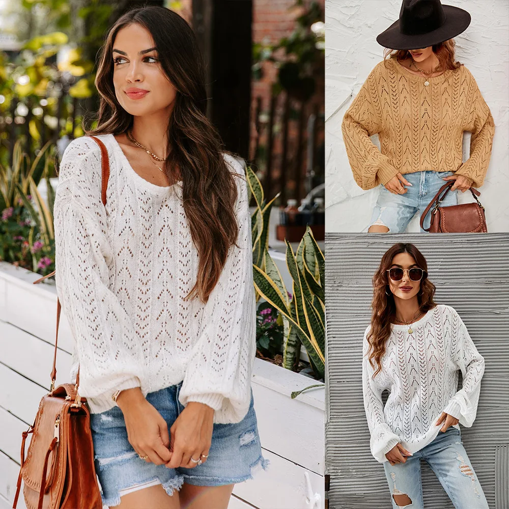 

Новая ажурная вязаная рубашка с круглым вырезом на весну-осень 2026 года