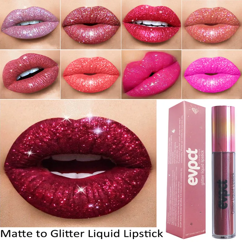 Waterproof Diamond Shimmer Glitter Lip Gloss 18 colori Matte Glitter Liquid Lipstick Diamond Pearl color Lip Gloss Sexy Make Up