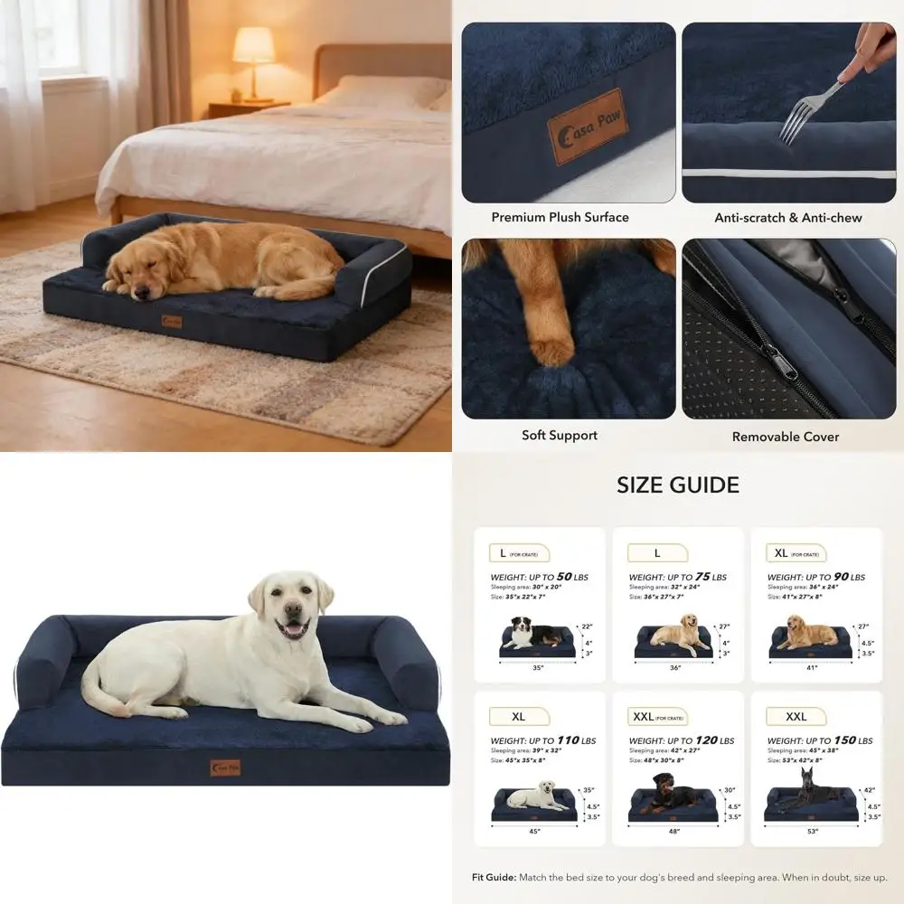 

Большая ортопедическая лежанка для собак со съемным чехлом и нескользящим основанием, 45x35 дюймов, темно-синяя