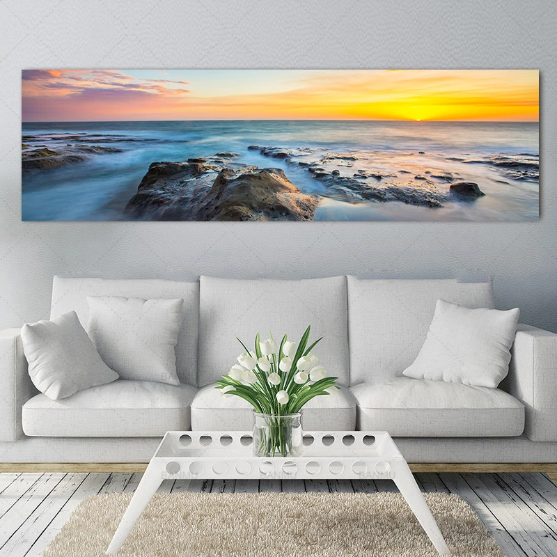 해변 일몰 벽 아트 포스터 대형 풍경 캔버스 회화 인쇄 북유럽 숲 나무 벽 장식 그림 홈 장식