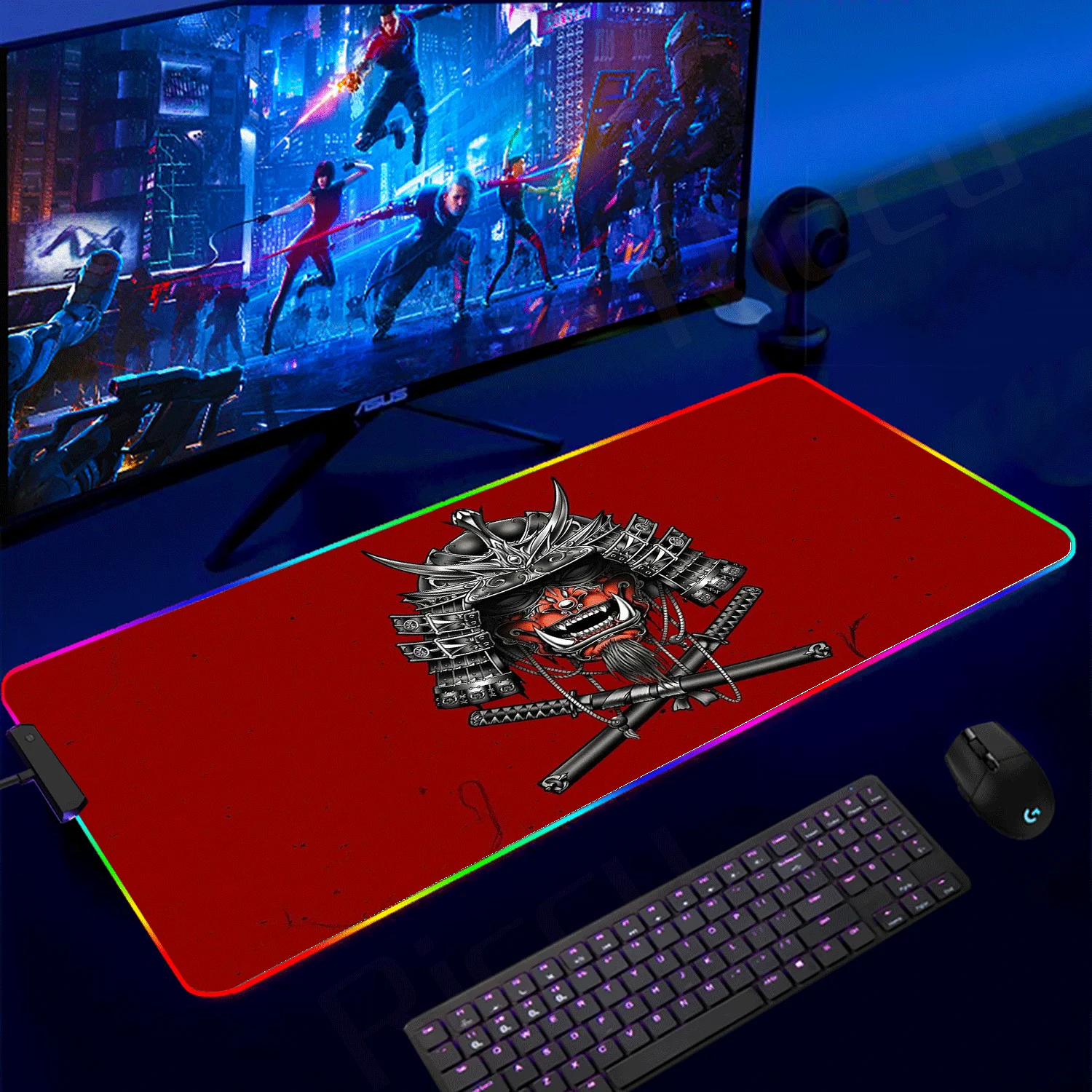 Japanese Samurai devil mask Mousepad Game mouse pad Sakura RGB ghost face gamer desk pad mousemat carpet accessories table pad