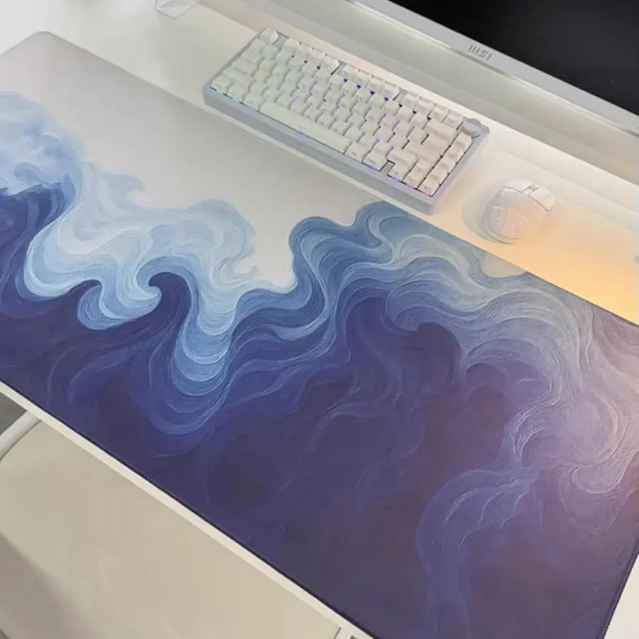 Waves Ink Wash Painting Scenery Rubber Mouse Pad Gaming Large Small Laptop Deskmat Keyboard Mat Stitched Edge Non-Slip Desk Pad