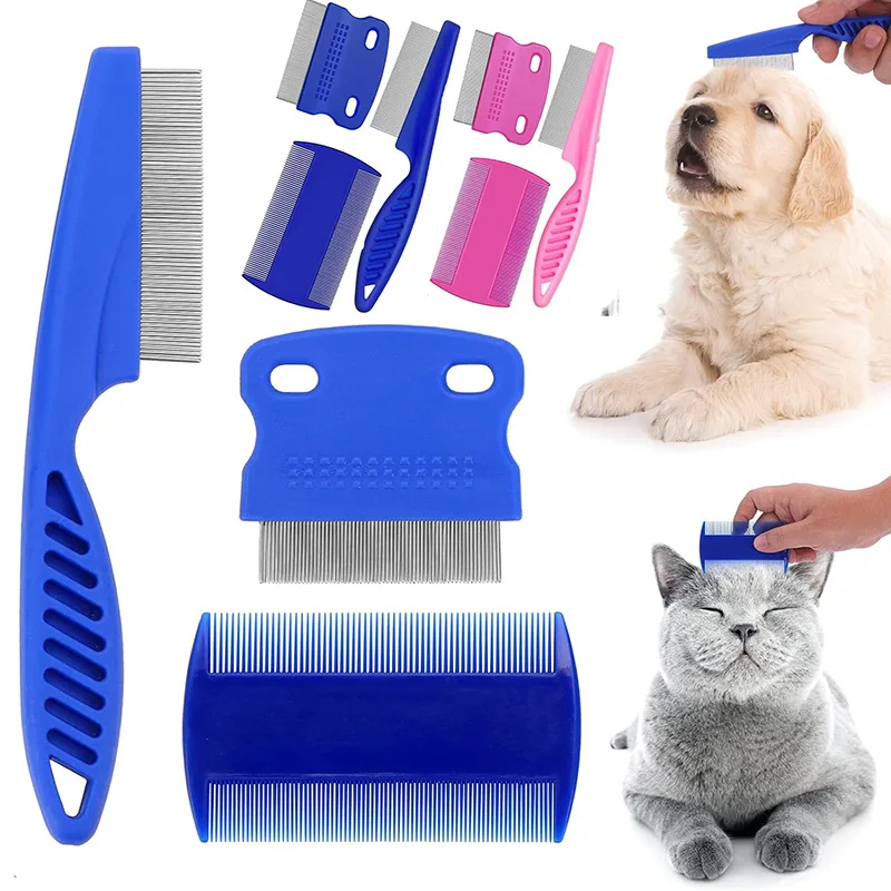 Set di 3 pettini per toelettatura cani e gatti con denti arrotondati, strumento professionale per la rimozione del pelo annodato, pettine antipulci, set di pettini per toelettatura gatti