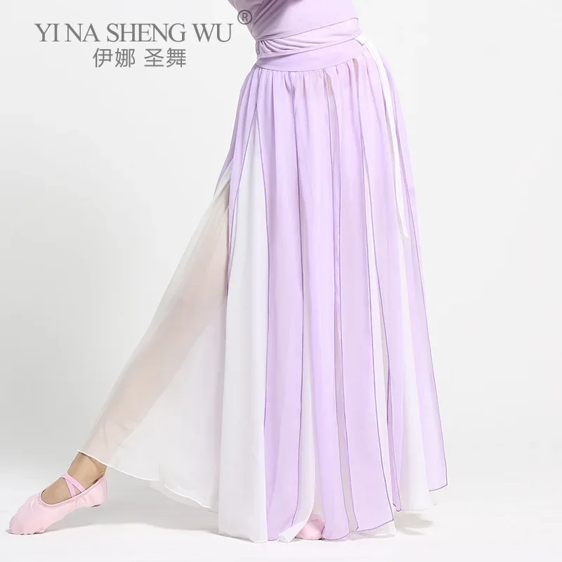 Strój do tańca chińskiego tradycyjnego damski długi rękaw suknia do występów klasyczny ludowy taniec sukienka sceniczna cheongsam spódnica szyfonowa