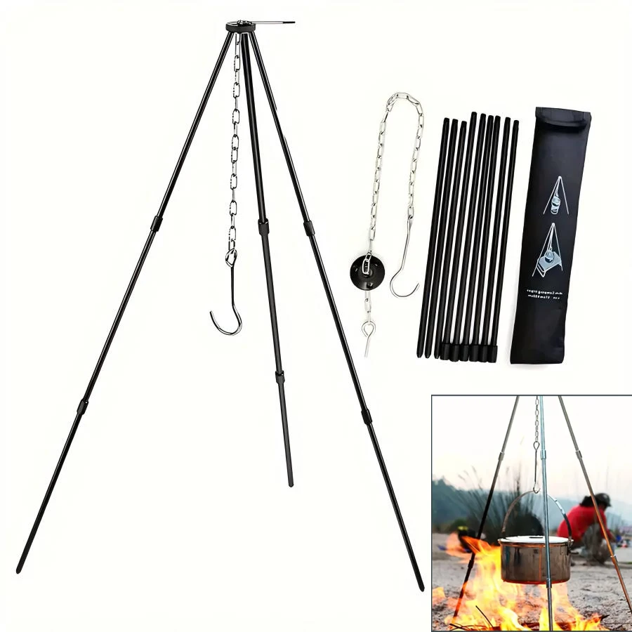 

Camping Campfire Tripod Adjustable Hanging Pot,Stable Campfire Cooking,Picnic Essential,Compact and Lightweight Easy Carrying