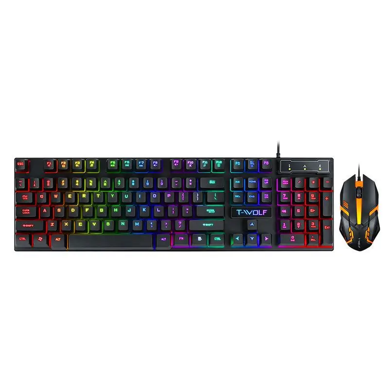 Imagem -02 - T-win-usb Wired Gaming Keyboard e Mouse Conjunto para Computador Doméstico Teclado Iluminado Espanhol e Russo Tf200