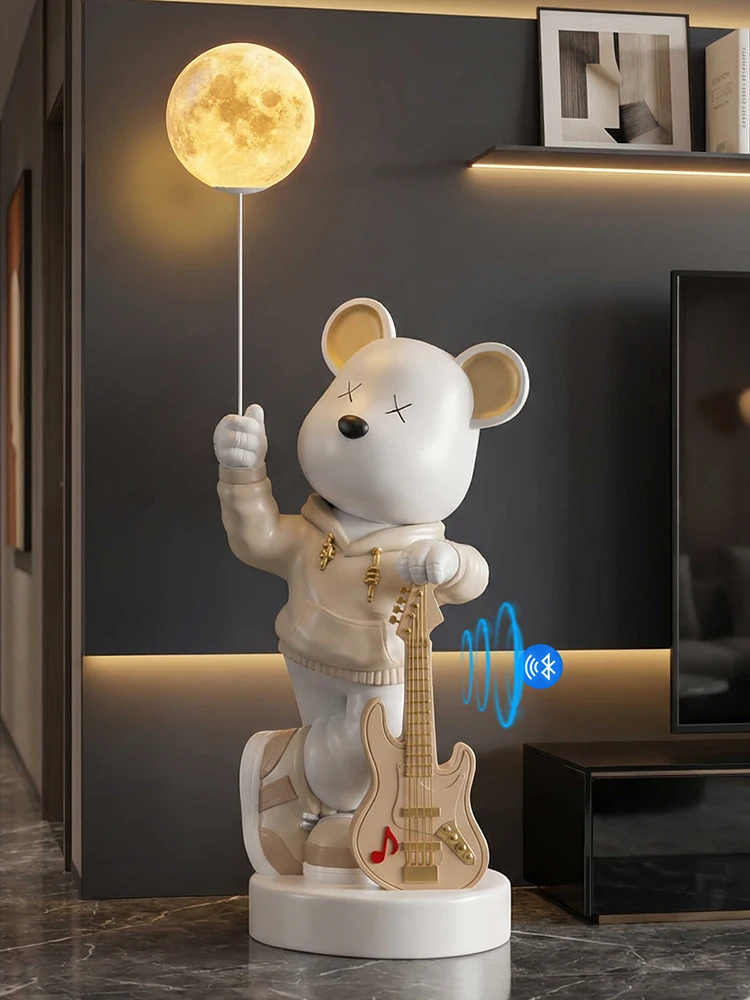 Home Decor Guitar Vitality Bear Statues Large Floor Decor Living Room Creative Bluetooth Speaker Animal Sculpture Art Ornaments