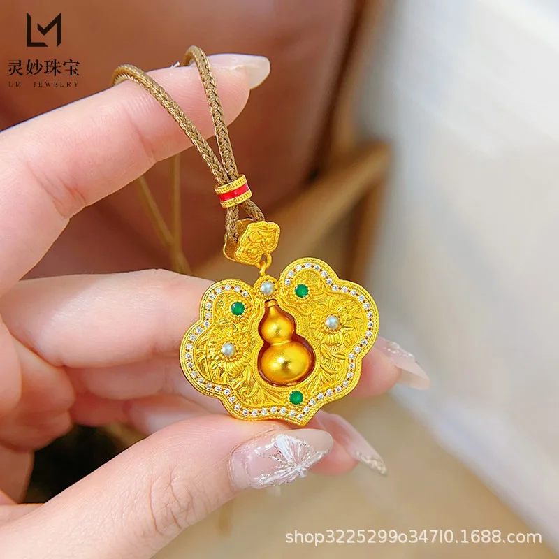 

Роскошные ювелирные изделия из настоящего золота 9999 24 карата, кулон из тыквы Ruyi, вращающийся бриллиант Fulu, кулон в стиле ретро, подарок подруге, ожерелье