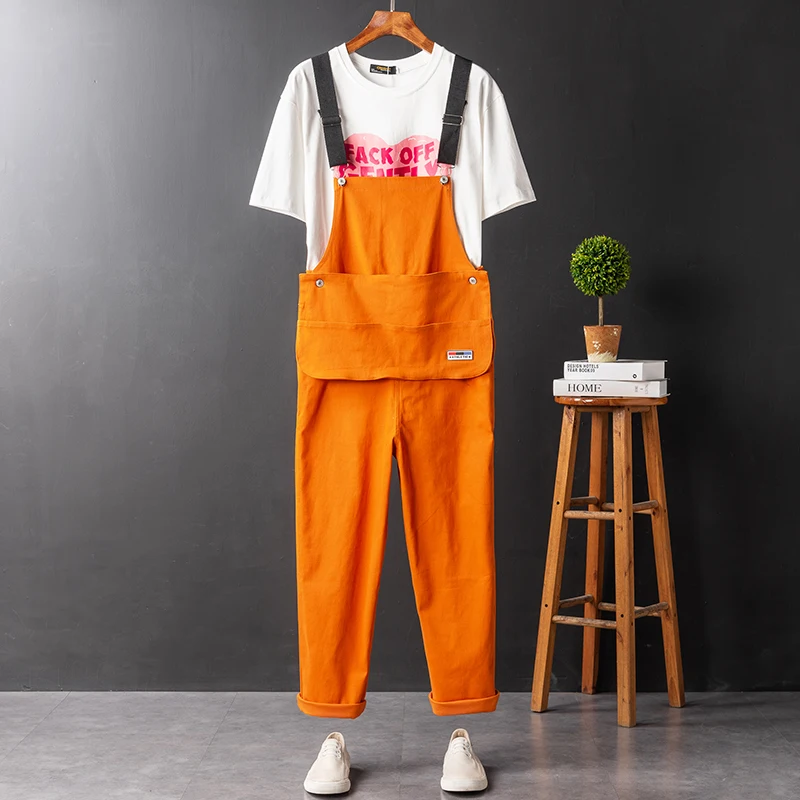 

Мужские свободные брюки-комбинезон для уличных танцев, прямые, повседневные, оранжевые, молодежные, для активного отдыха