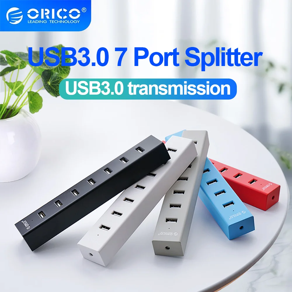 

ORICO Hub USB 3.0 7 Ports Splitter Adapter High-speed Hub USB for Desktop PC Mac Laptop Keyboard Mouse Mobile Hard Disk Adapter