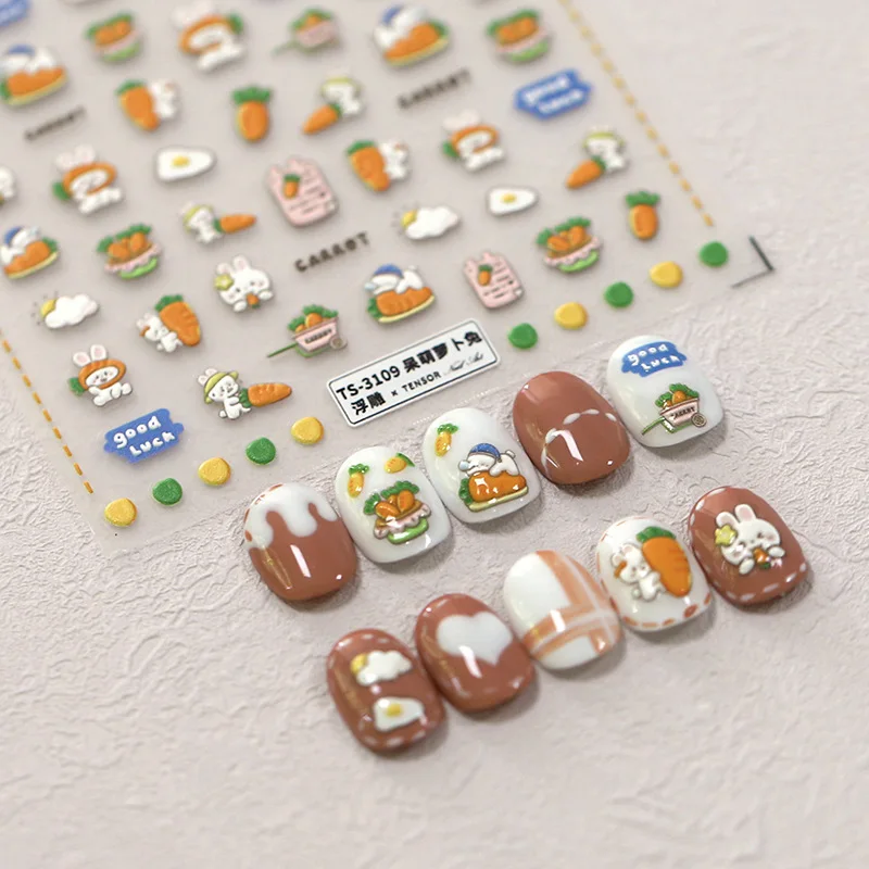 Adesivo Kawaii para nail art, decalques auto-adesivos, design de desenhos animados, coelho e kawaii, transferência, diy, diy, 1 parte