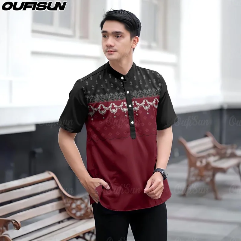 Malaysian Cocoa Shirt Modern Style Men Batik Short Sleeve Shirt Eid Shirt 2025 Kurta Shirt Made Quality Fabric Top KOKO MEN