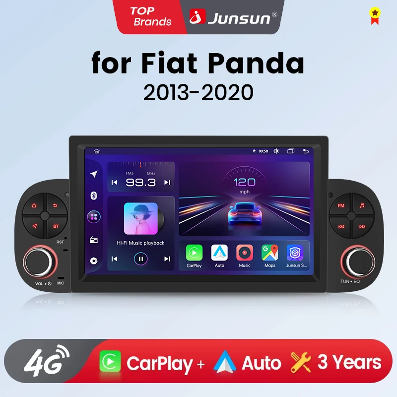 Junsun 7 pollici Autoradio per Fiat Panda 2013 2014 2015 2016 2017 - 2020 Wireless CarPlay Android Auto Multimediale Intelligente 4G