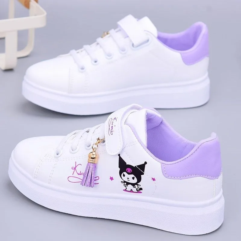 Sanrio cute anime cartoon My melody Kuromi children\'s shoes leather white shoes girls flat running shoes casual sneakers gift