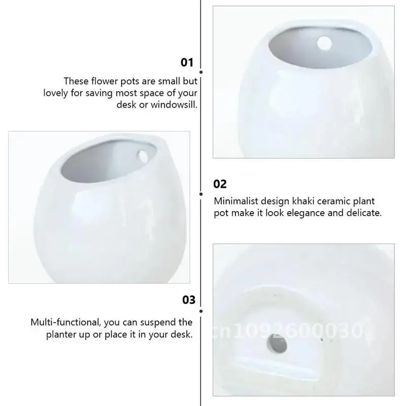 

2pcs Decorative White Ceramic Flower Pots Background Hanging Succulents Wall Home Wall Flowerpots Decoration Creative Furniture