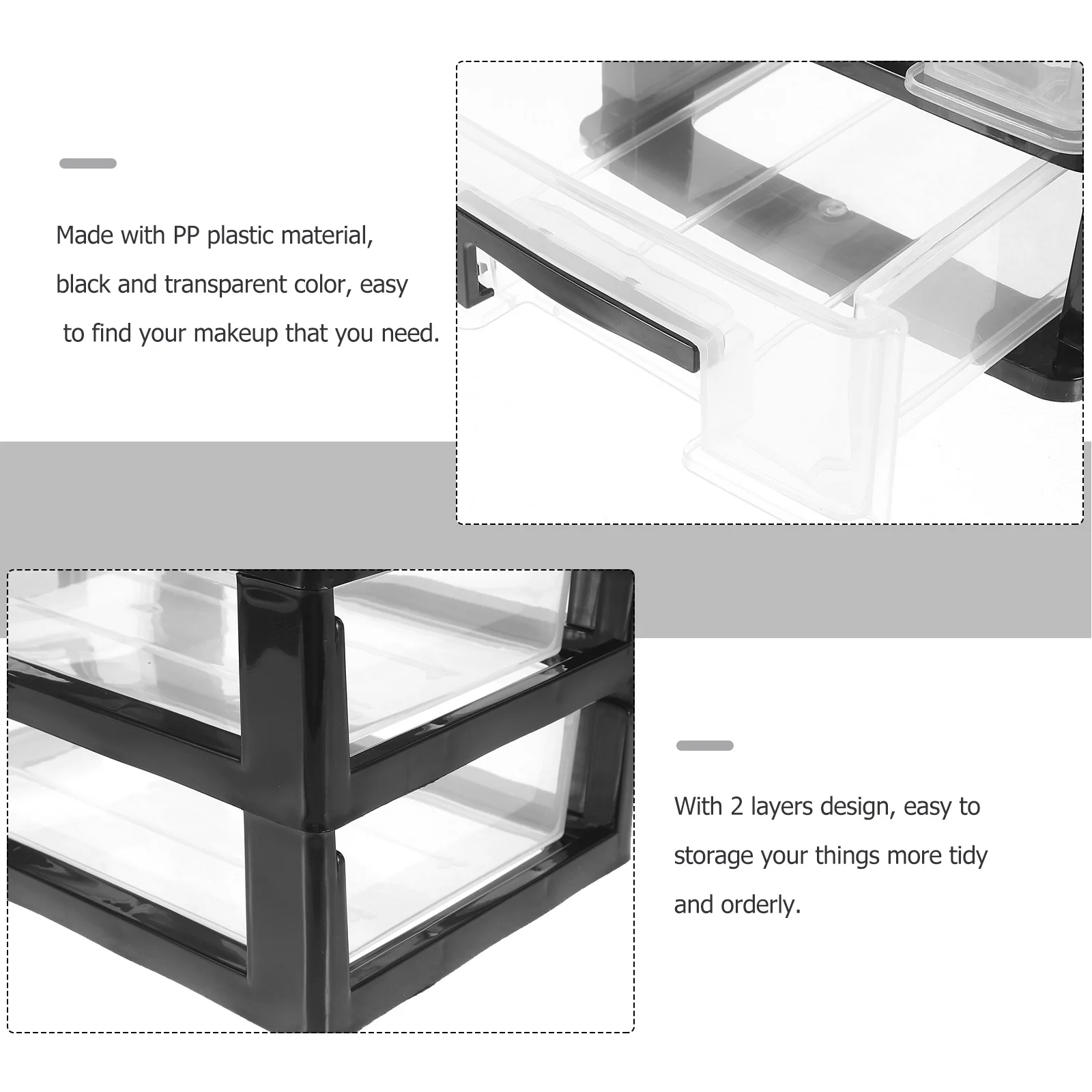 2 Layers Transparent Black Desktop Drawer Type Storage Box Pp Plastic Cosmetics Organizer 2 Tier Makeup Brush Mascara Eyebrow