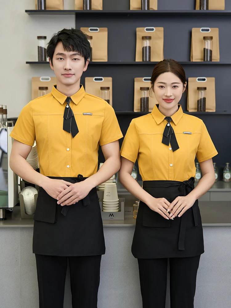 Униформа Клубная для мужчин и женщин, профессиональный комбинезон для кейтеринга, рубашка с короткими рукавами для кухни, официантки, для ресторана