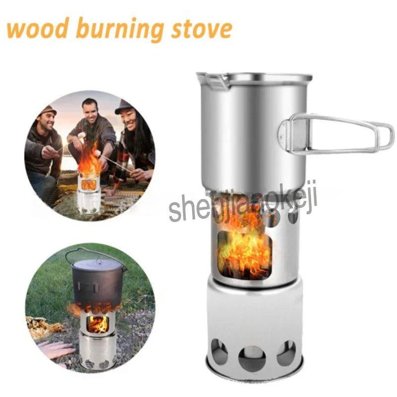 

Multi-purpose Camping Grill Stove Stainless Steel Outdoor Windproof Wood burning stove / stove + pot set Combo Set 1pc