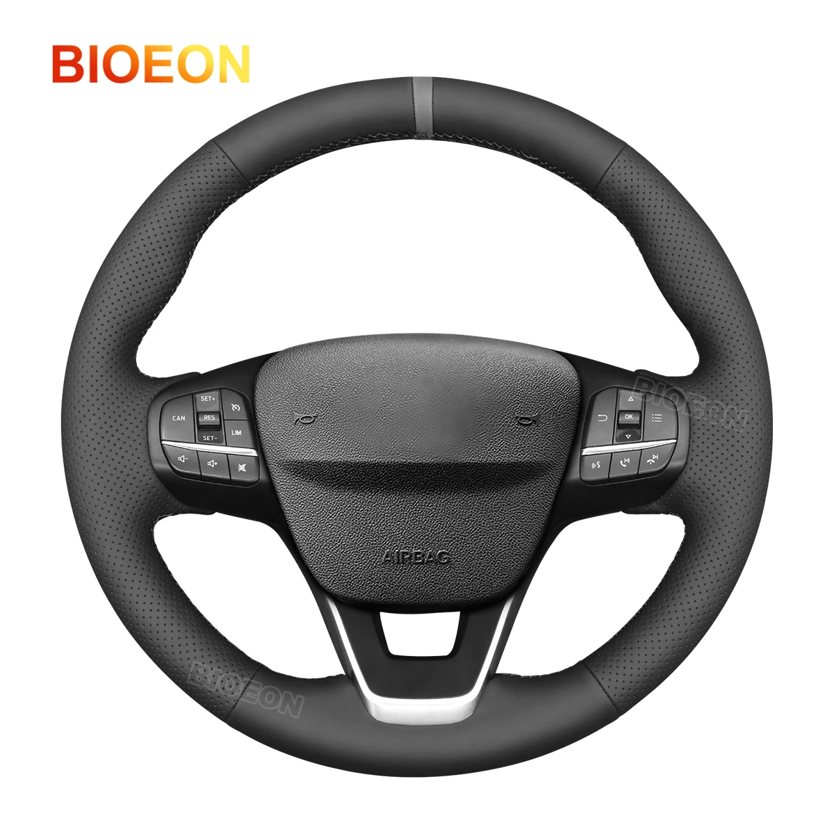 Bioeon Black PU Artificial Leather Steering Wheel Cover for Ford Focus IV Kuga III Puma Fiesta VII Maverick Tourneo Courier