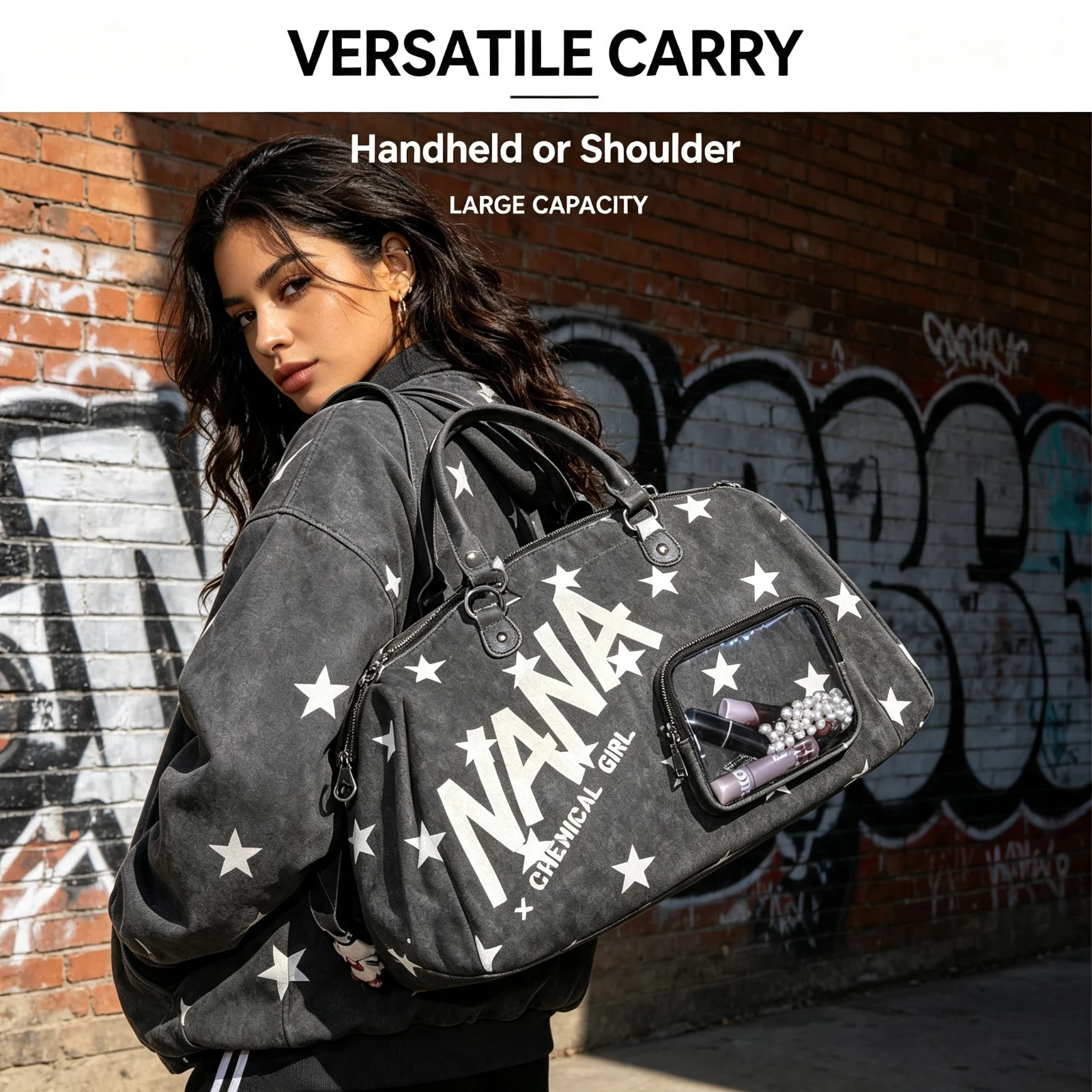 NANAS Star Print Bowling Bag, Punk Shoulder Crossbody Tote Itabag, Chemical Girl Large Capacity Travel, Gym Duffle Handbag Gift
