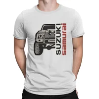 Camisetas de cuello redondo para hombre, ropa de algodón puro de gran tamaño, harajuku, estampado de coche samurái, S-SUZUKI, manga corta