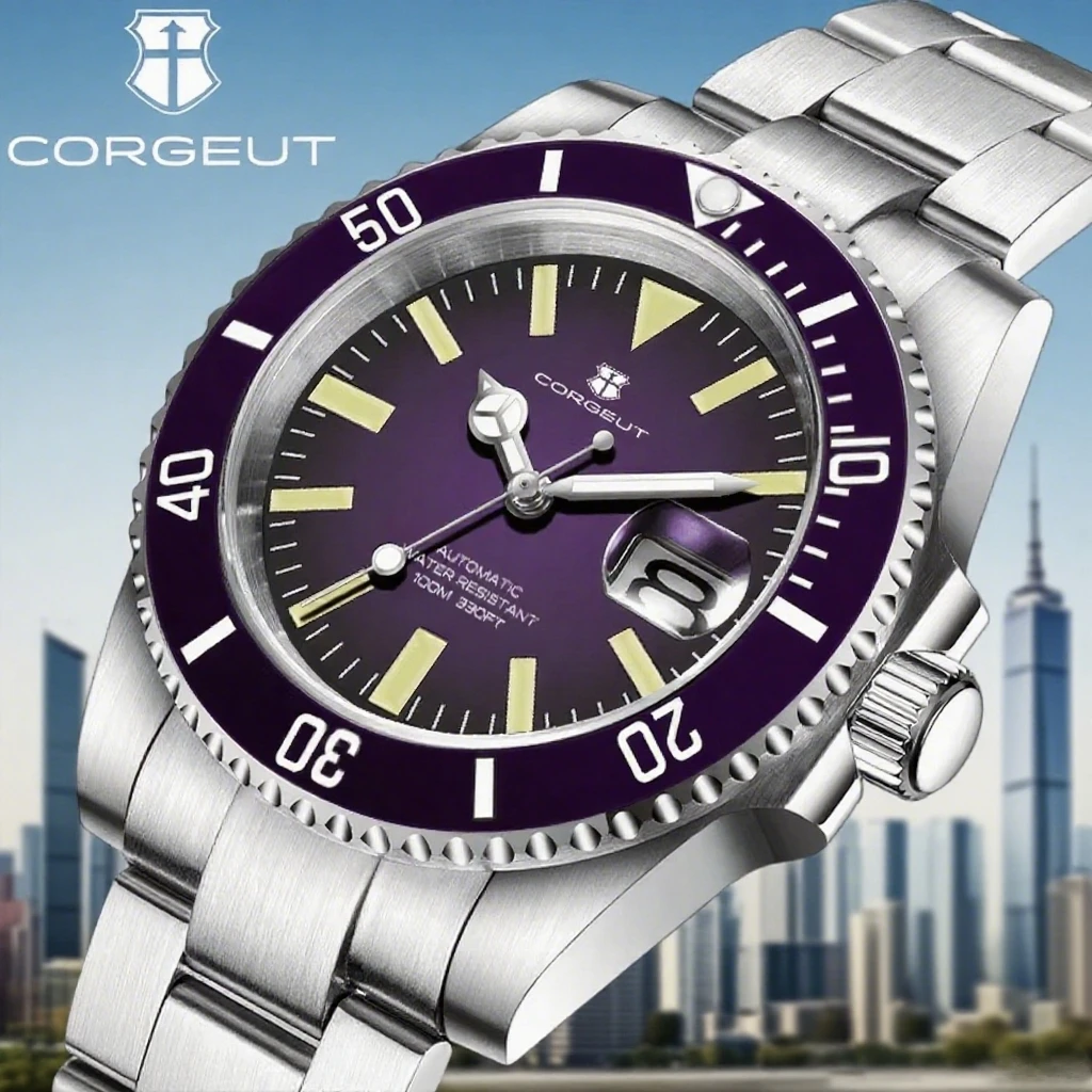 CORGEUT 40 มม.NH35 การเคลื่อนไหวหรูหรานาฬิกาผู้ชายอัตโนมัติ Mechanical Sapphire Glass นาฬิกาข้อมือสําหรับชาย 10Bar นาฬิกาดําน้ํา