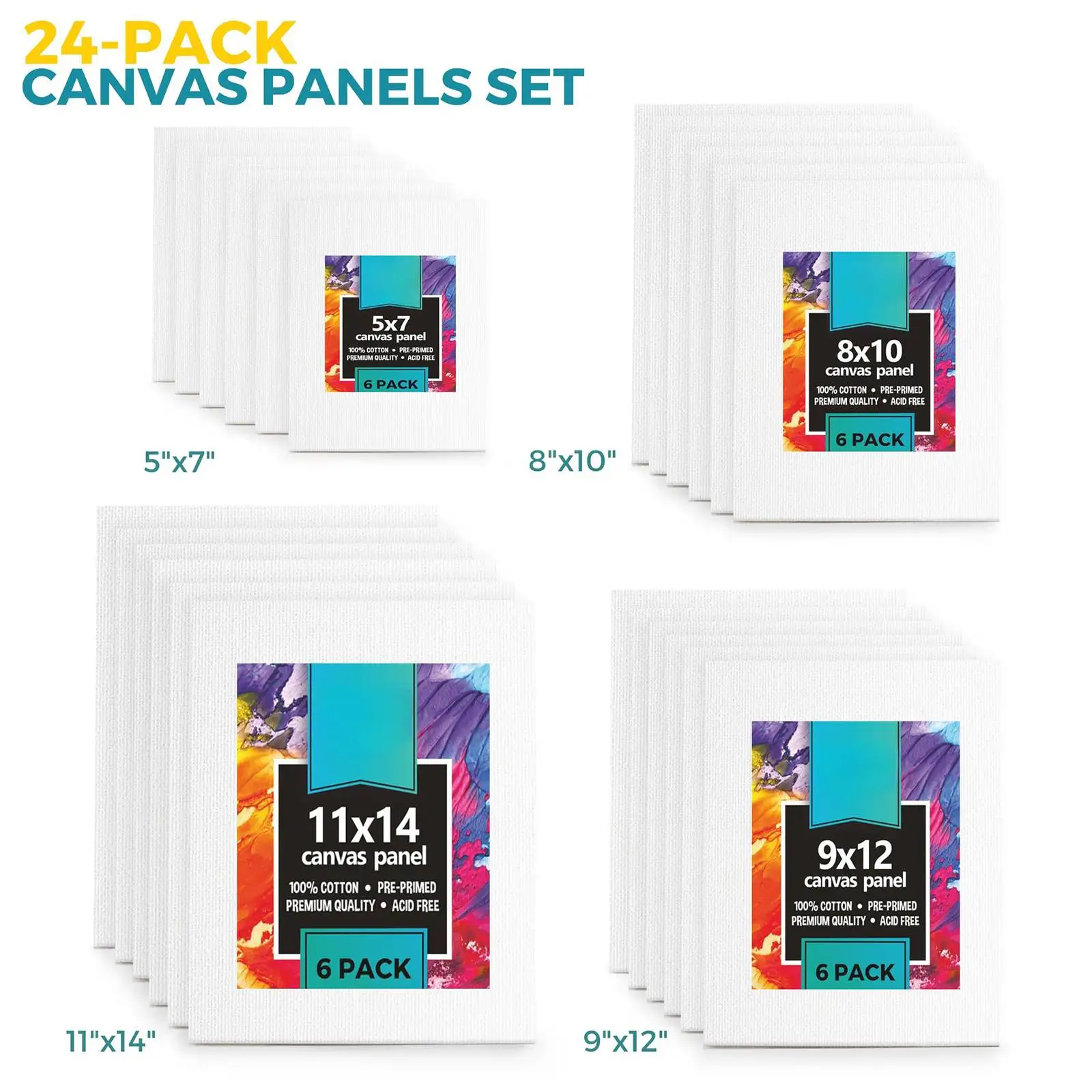 

24Pcs Canvas Board, Art Painting White Blank Canvas Panels for Acrylic, Gouache, Oil, Painting, Drawing, Flow Pouring