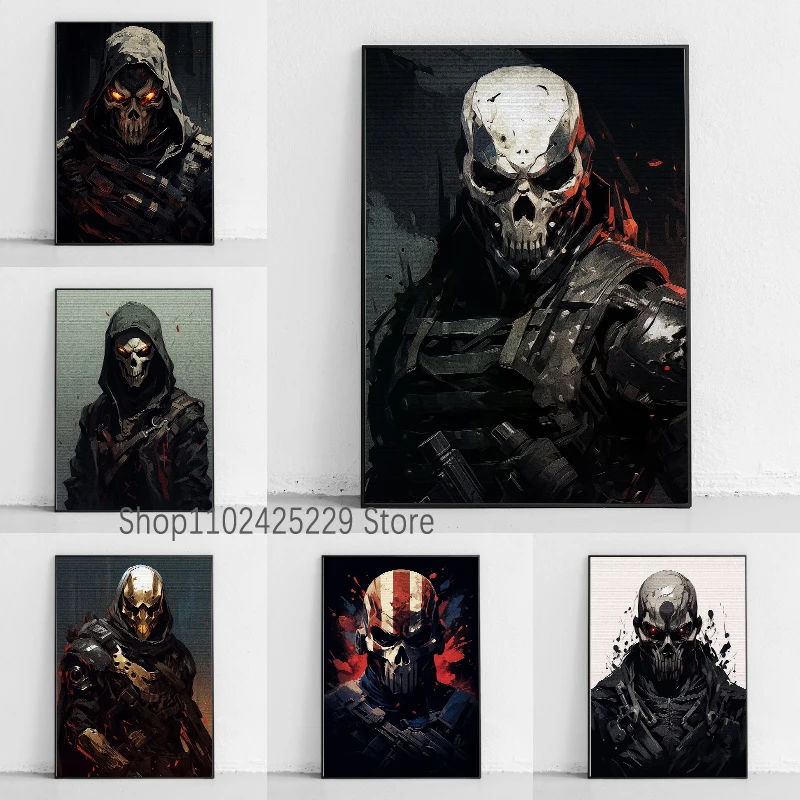 Sentinels of War Skull Soldier Poster Canvas Printing Gaming Room Home Wall Decoration Skull Soldier Horror Wall Art Decoration