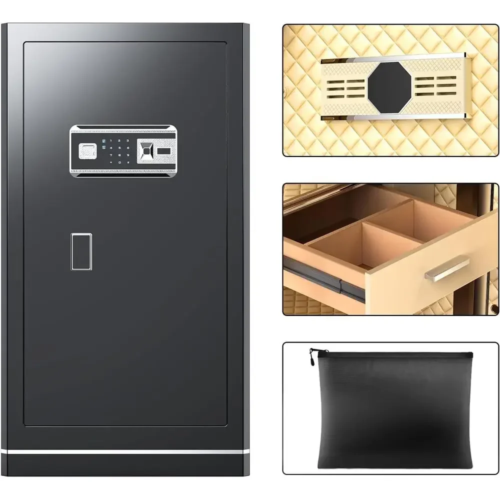 Waterproof Biometric Safe with Removable Shelves and Digital Security Lock for Personal Documents and Valuables