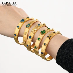 Multi Shapes Colors Glass Stone Openable Bracelets Bangle For Women 18k Gold Plated Stainless Steel Women's Cuff Bracelet Bangle